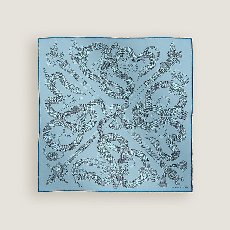 Caducee Rock pocket square 45 - Blue | Hermès Netherlands